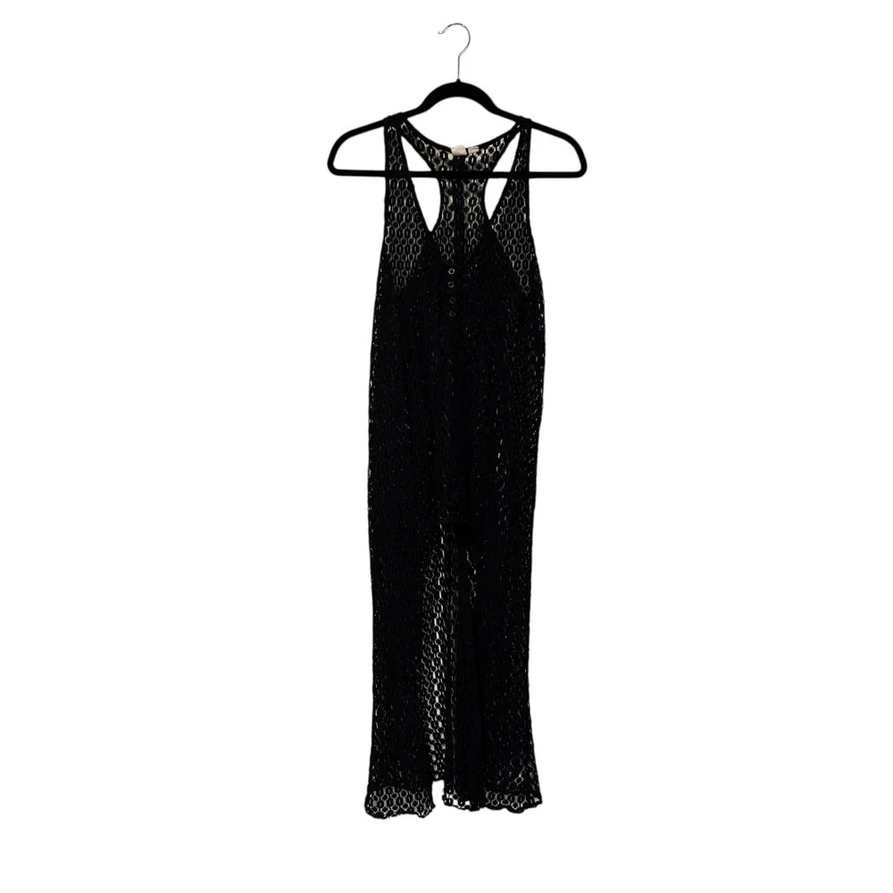 Roxy Black Crochet Knit Maxi Dress Cover Up Sheer Beach Vacation Y2K Whimsygoth